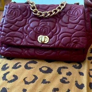ANNA PAOLA Quilted Rose Leather Flap Satchel Red leather with gold hardware.
